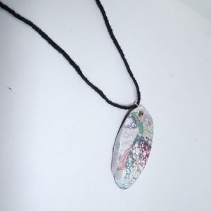White Dragon Vein Handpainted Driftwood Pendant